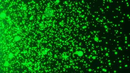 Many abstract small green particles in space, computer generated abstract background, 3D rendering...