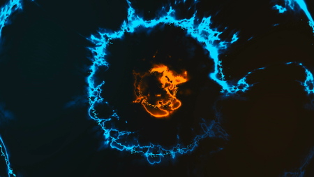 Energy tunnel round with flame effect, modern abstract 3d rendering background, bright computer generated backdropの写真素材