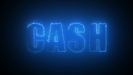 Cash text with visual effect of electricity and illumination, 3d rendering computer generated backgroundの写真素材