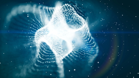 Dof particles, beautiful wavy surface with fabric effect, 3d rendering background, computer rendering abstractionの写真素材