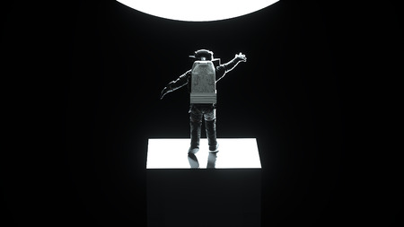 Astronaut in white modern scaphandre in the space, 3d rendering background, computer generated backdropの写真素材