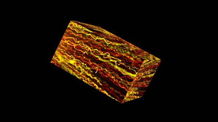 Cube with bright surface is in the space, 3d rendering backdrop, computer generating background