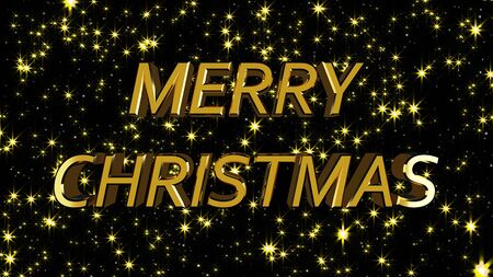Golden shiny text Merry Christmas with many stars, modern background for New Year holidays, 3d rendering computer generated backdropの写真素材