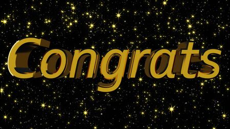 Golden shiny text Congrats with many stars, modern background for holidays and events, 3d rendering computer generated backdropの写真素材