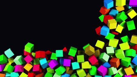 3D rendering of modern background. Computer generated abstract animation many multicolor cubes fall on top and fill the entire screenの写真素材