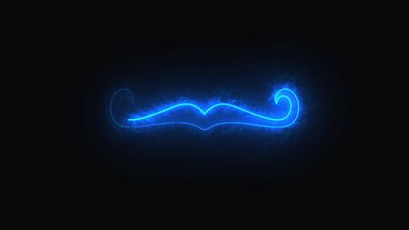 Computer generated abstract background with neon light draws a mustache shape. 3D rendering mustache icon of luminous shiny linesの写真素材