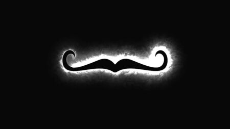 Computer generated abstract background with neon light draws a mustache shape. 3D rendering mustache icon of luminous shiny linesの写真素材