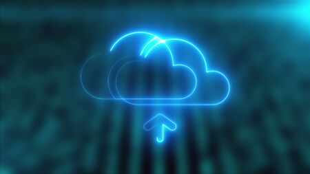 3d rendering technology and internet animation icons. Computer generation neon SEO icon on blurry...