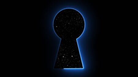 Neon keyhole with stars, computer graphics abstract background, 3D renderingの写真素材