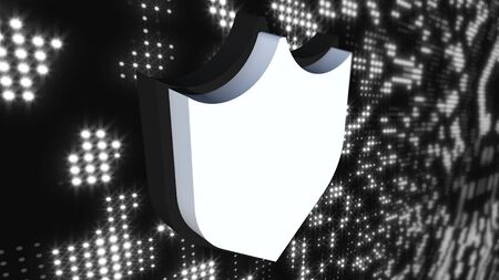 Icon cybersecurity shield on digital modern background, computer generated. 3d rendering of data protection abstract conceptの写真素材