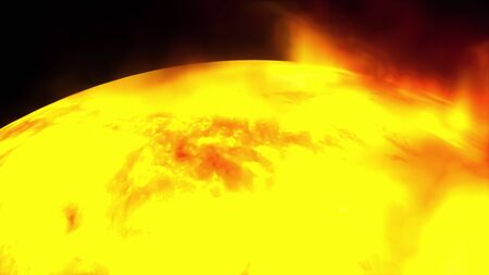 3D rendering of the rotation of the sun  solar flares. Computer generated abstract scientific...