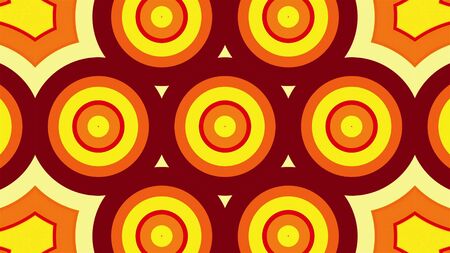 Retro kaleidoscope of colorful rounds forming hypnotic ornament. 3d rendering computer generated technological backgroundの写真素材