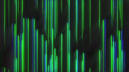 Computer generated chromatic aberration bands. Pixel multi-colored neon noise. 3d rendering abstract backgroundの写真素材