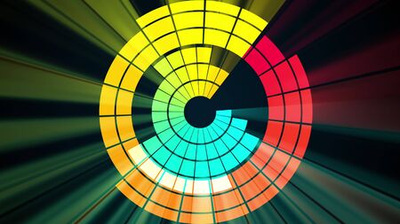 Colorful equalizer with sound waves and rays. Computer generated modern audio visualizer. 3d rendering backgroundの写真素材