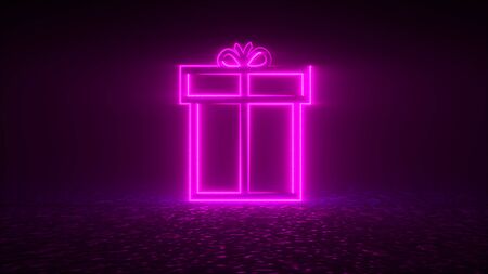 3d rendering, computer generated abstract web backdrop with neon christmas icon. Festive atmosphere conceptの写真素材