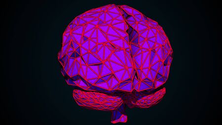 Human brain is formed by a combination of colored triangles, computer generated. 3d rendering of...
