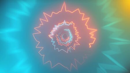 Fast motion in modern neon tunnel, trip imitation, technology 3d rendering computer generated...
