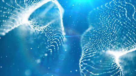 Dof particles, beautiful wavy surface with fabric effect, 3d rendering background, computer...
