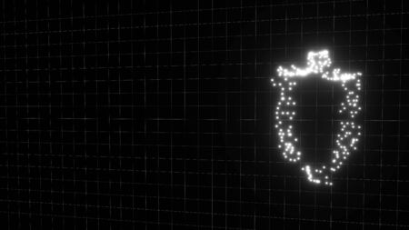Cyber security concept: shield icon on digital grid background, 3d rendering data security or...