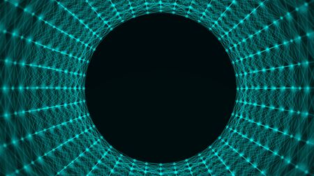 Fflying into technology, space tunnel with many connecting dots and lines, connection structure background, 3d rendering backdropの写真素材