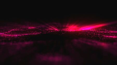 Particles and surface grid, 3d rendering backdrop, effect of shallow dof, many glowing particles with bokeh, computer generatedの写真素材