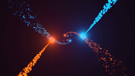 Energy spiral particles are in the space, modern abstract 3d rendering background, bright computer generated backdropの写真素材