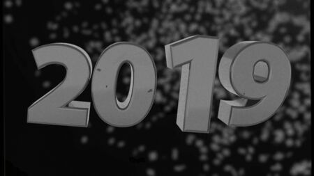 2019 retro text with old film effect, 3d rendering computer generated background for New year and Christmas holidaysの写真素材