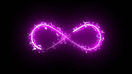 Burning infinity sign in space, modern computer generated 3D rendering backgroundの写真素材