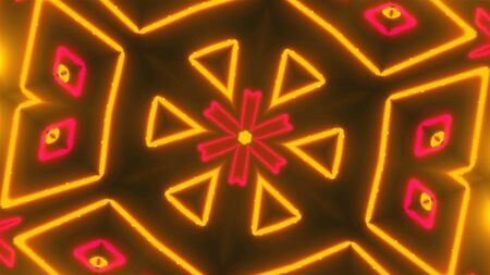 Beautiful abstract symmetry kaleidoscope with shiny neon lines, 3d rendering backdrop, computer...