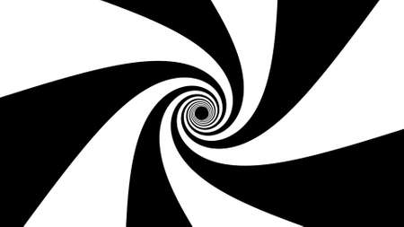 Black and white wide stripes form a hypnotic funnel, computer generated. 3d rendering of dynamic backgroundの写真素材