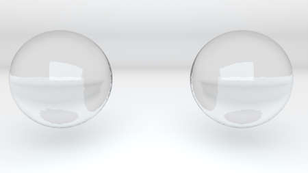 3D rendering abstract background. Computer generated two transparent glass metaballs merge into oneの写真素材