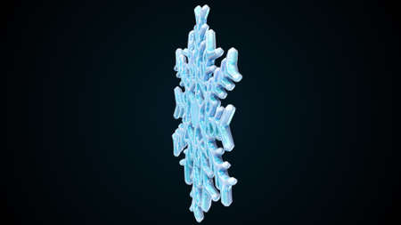 Rotating crystal snowflake against black, computer generated. 3d rendering winter backgroundの写真素材