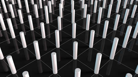 Surface with numerous repeating cylinders. Isometric background with dynamic effect. Computer...