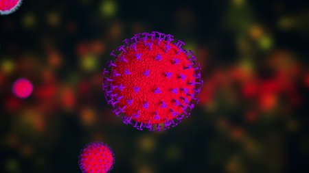 Coronavirus outbreak 3d render. Computer generated microscope virus close up.の写真素材