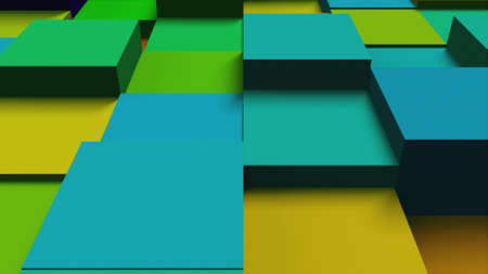 Computer generated background abstract colorful cubes, top view. 3D rendering undulating stepped areaの写真素材