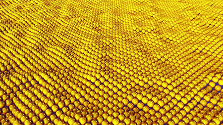 Abstract wavy surface of many gold balls. 3d rendering background, modern computer generated