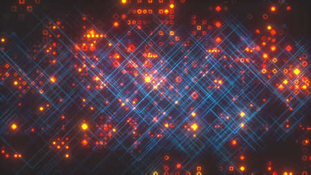 Abstract background with thin diagonal lines forming a lattice and little geometric elements. 3d...