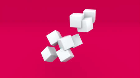 Transforming simple cube shape in complex construction, computer generated. 3d rendering abstract geometric backdropの写真素材