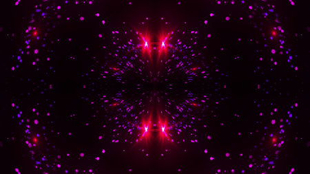 Fractal particles and flares in mirror reflection, 3d rendering. Computer generated abstract...