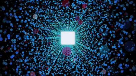 Round tunnel of sparkling particles. 3D rendering abstract space, computer generated backdropの写真素材
