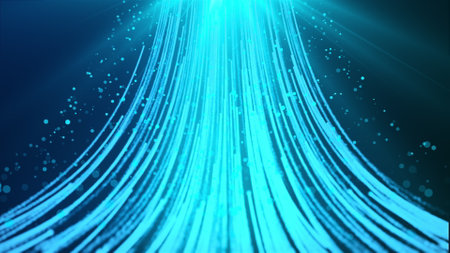 Computer generated futuristic stream. Digital data flow, 3d rendering abstract background from light linesの写真素材
