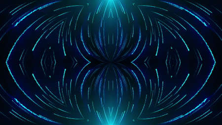 3d rendering kaleida rain from bands and flares. Neon fireworks in mirror reflection. Computer...