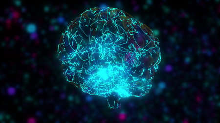Computer generated model of artificial intelligence. 3d rendering of the digital brain against the...