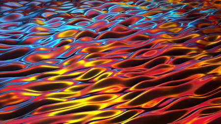 3d rendering wavy backdrop. Iridescent surface with ripples, computer generatedの写真素材