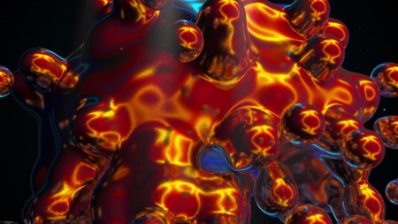 Computer generated explode of metaball. Formation of small spherical shapes in the space. 3d...