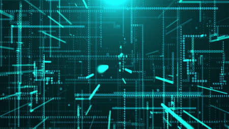 Flow of binary data, computer generated. 3d rendering of scientific technology. Modern digital...