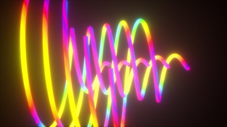 Geometric lines 3D render with high deforming range. Undulating spinning with bright curved shape...
