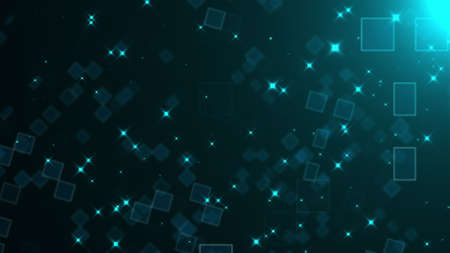 Space with many abstract squares and stars . Computer generated 3d rendering abstract glowing backgroundの写真素材