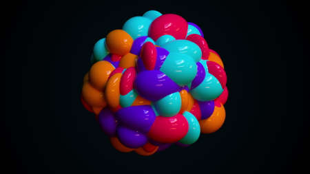 Geometric 3d render of sphere covered futuristic outgrowths. Digital metamorphosis round surface...