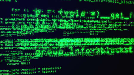 Programming code through the computer screen terminal, computer generatedの写真素材